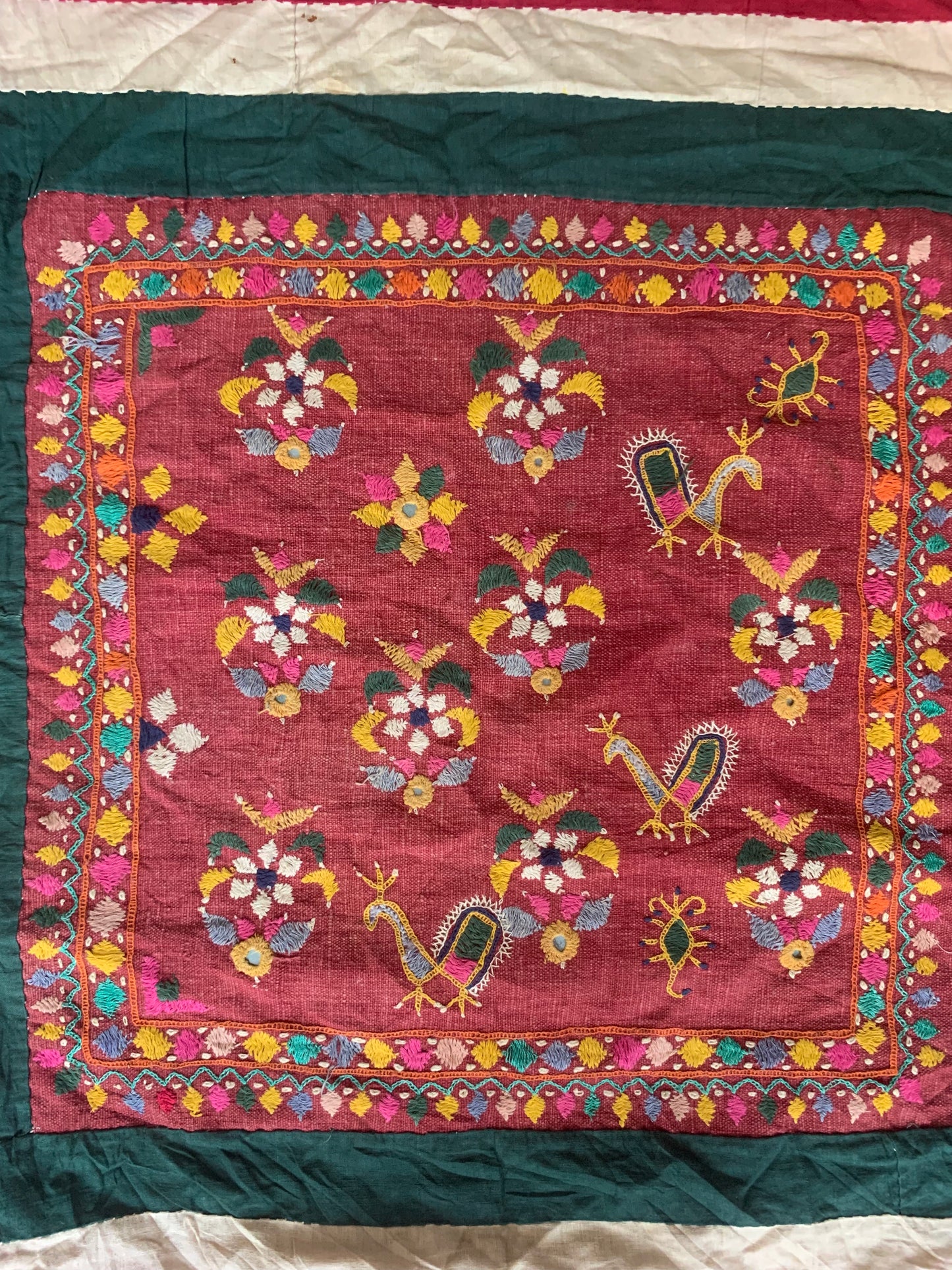 Vintage Pink Textile With Peacocks and Scorpions
