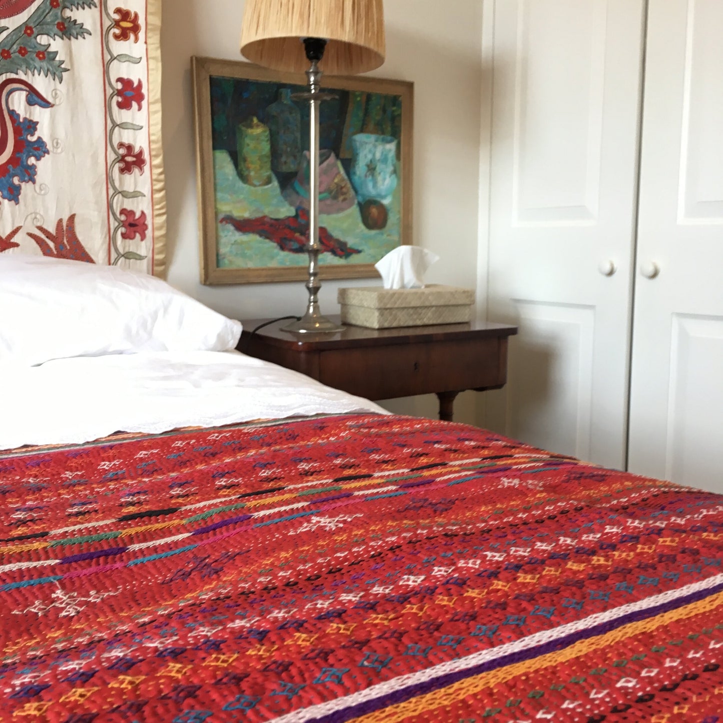 Red embroidered quilt