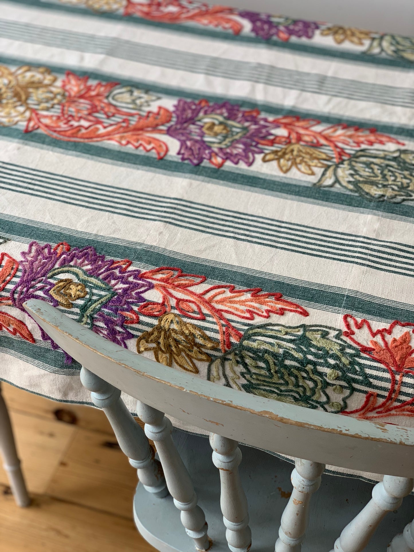 Striped Crewelwork Tablecloth
