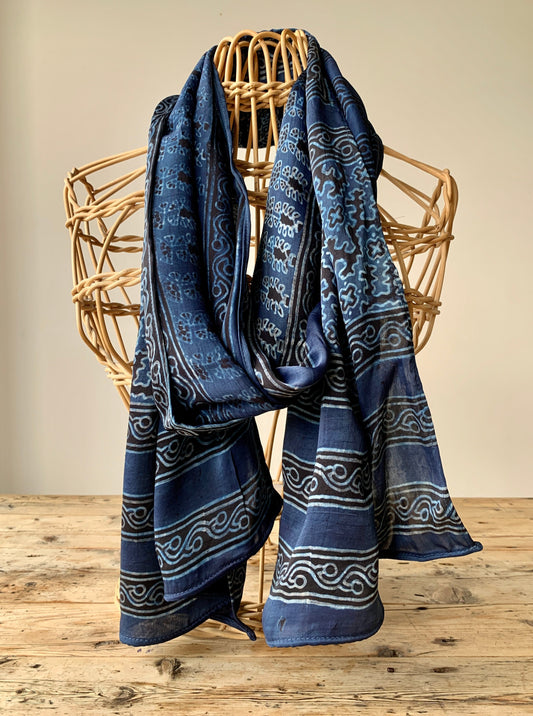 Blue silk ajrak scarf