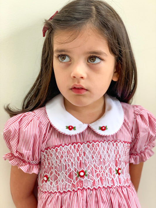 Girls' smocked summer dress - Red