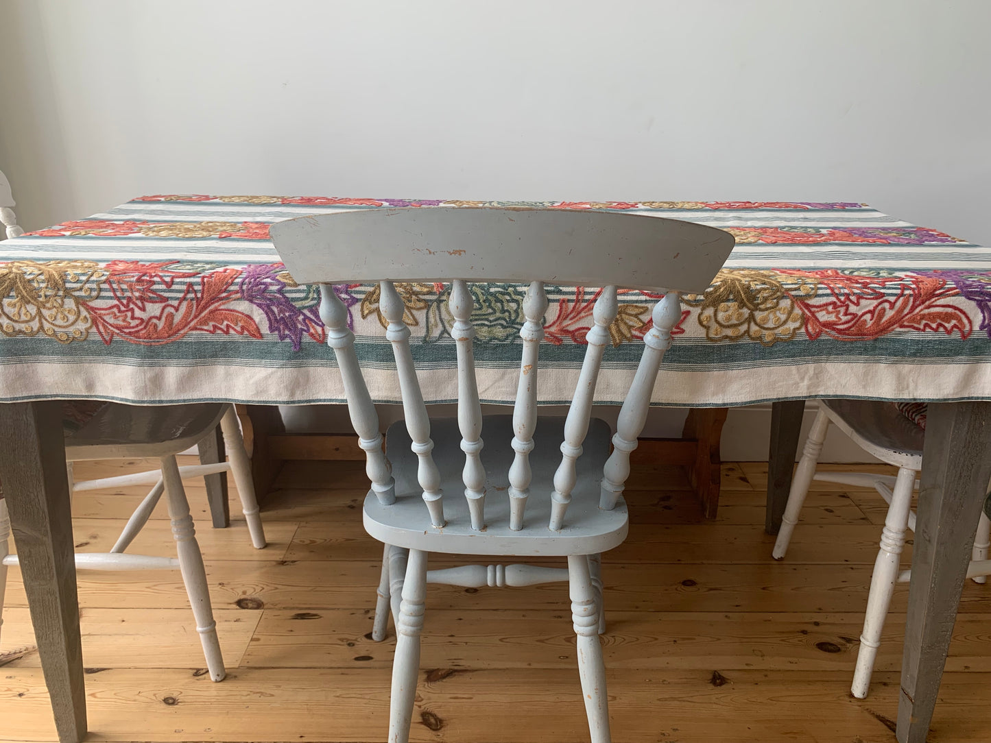 Striped Crewelwork Tablecloth