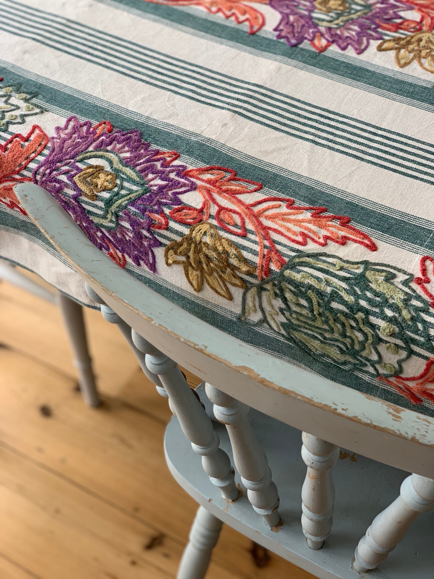 Striped Crewelwork Tablecloth