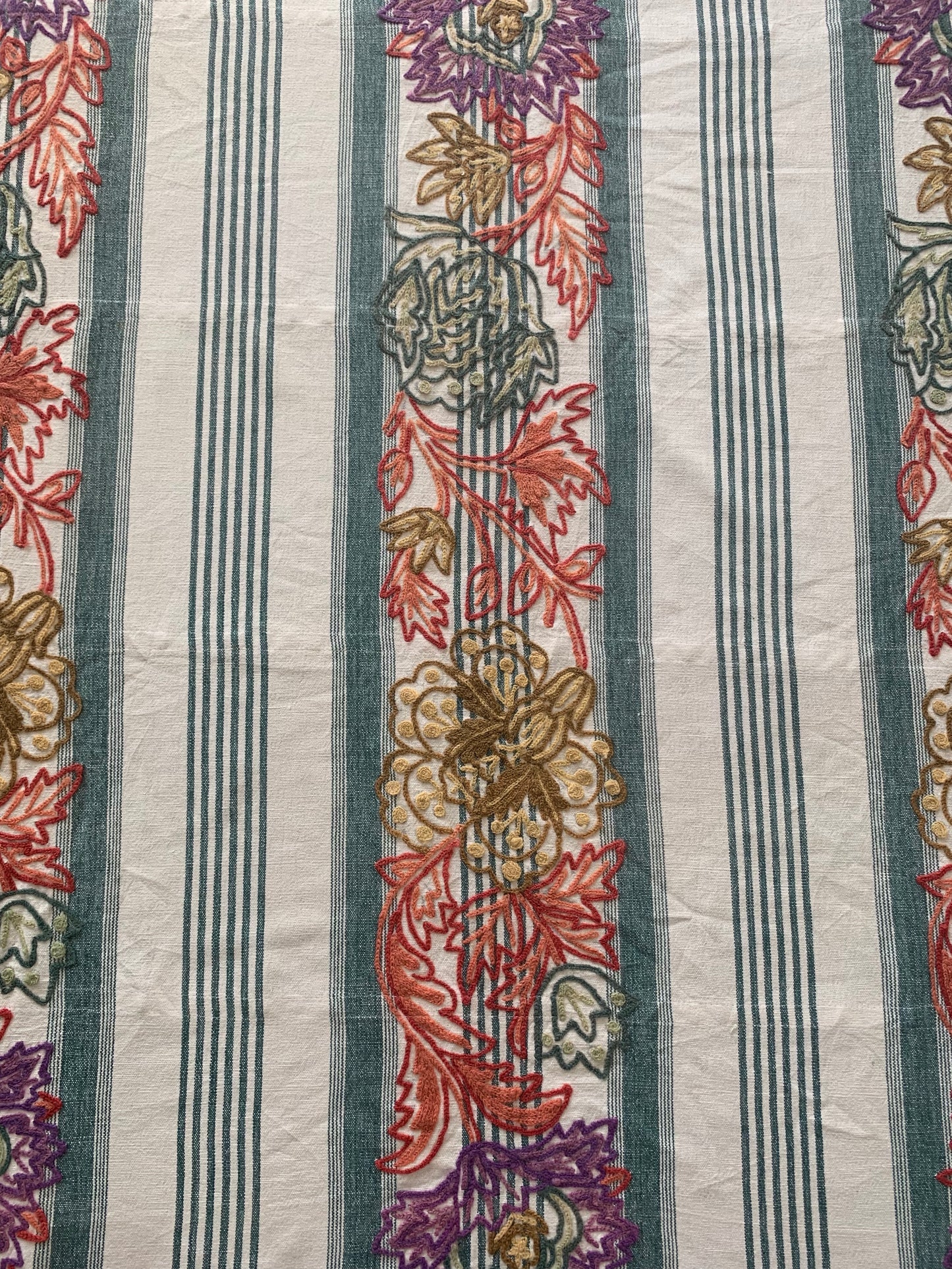 Striped Crewelwork Tablecloth