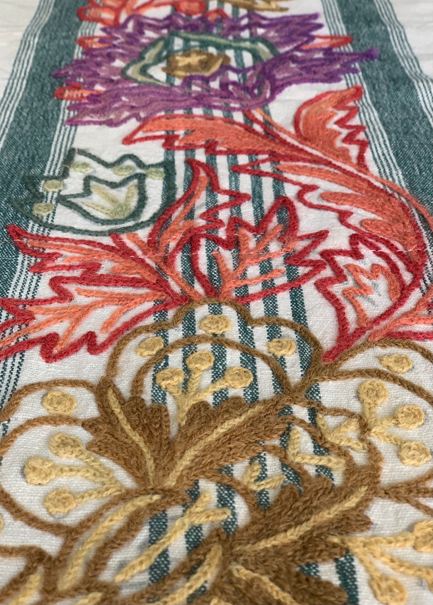Striped Crewelwork Tablecloth